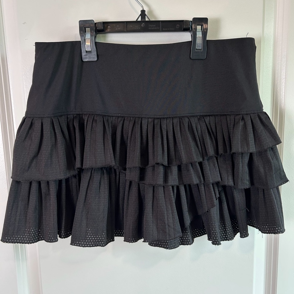 Lucky in Love Black Tennis Skirt Skort Tier Pleated Ruffle Preppy Pickleball Med